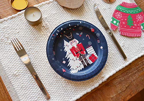 Partay Shenanigans Paper Plates - 60-Count 8" x 8" Disposable Christmas Party Supply Dessert Plates in 6 Designs - Reindeer, Santa, Polar Bear, Elf, Gingerbread House, Nutcracker – Image 7