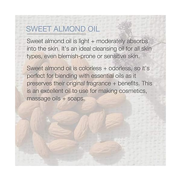 Pure Body Naturals Sweet Almond Oil for Hair and Skin, 100% Pure and Cold Pressed, Hexane Free, Skin Moisturizer, Nails, Therapeutic Massage, Carrier Oil 16 Fl. Ounce (Label Varies)