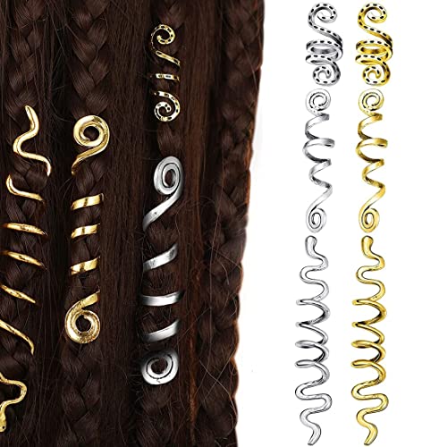 PLABBDPL 6 Piezas Anillos para Trenzas Decoración del Pelo y Trenzado Accesorios de Peinado para Trenzar El Cabello DIY Punk Hip-Hop Trenzas Pelos, Oro Plata