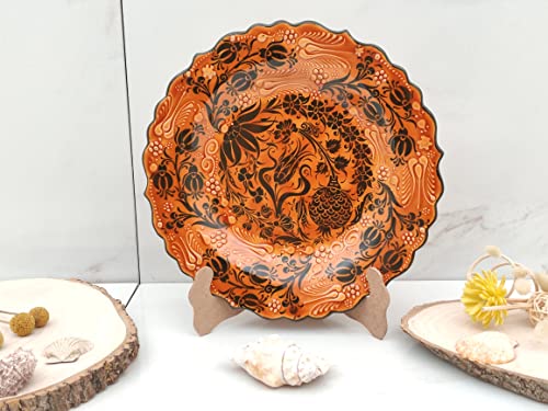 Ayennur Turkish Decorative Plate 9.85"(25cm) Handmade Ceramic Ornament for Home&Office Wall Hanging Decor (Light Brown)