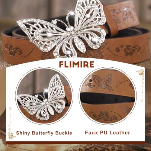 Western Skinny Leather Belt for Women Brown Country Belt for Jeans Pants Cowgirl Cowboy Belt with Butterfly Buckle3