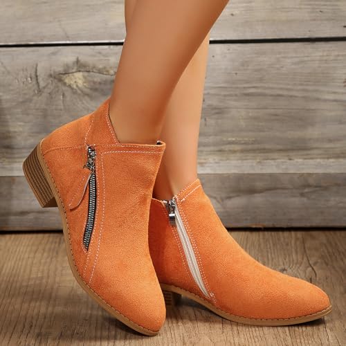 Women's Mug Pointed Toe Faux Suede Stacked Heel Western Ankle Bootie 7