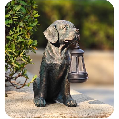 Solar Resin Dog Statue - Garden Art Figurine Dog for