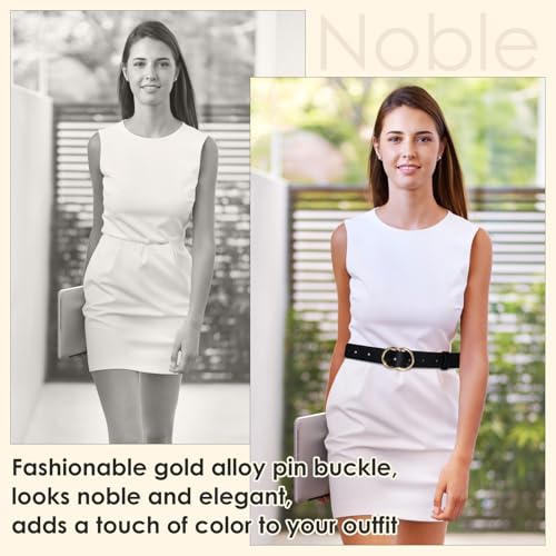 3 Pack Belts for Women, Leather Belts for Jeans Dresses Fashion Gold Buckle Ladies Belt, 3 Styles of Women's Belts (Black White Brown)4