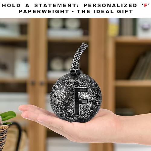 Initial F Bomb Paperweight Humor Decor with Ball Paperweight Functional and Stylish Office Paperweight Gift for Office Co-Worker Boss,Student with Letter Paperweight Desk Decor