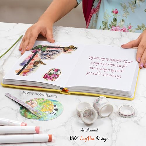 Image of NEORAH - A5 - ART JOURNAL | 200 Gsm Dotgrid Notebook | 160 Pages(21.0 x 14.8 cm)| Hard Cover| 3 Bookmarks | Elastic Closure | Back Pocket | Ideal - Bujo,Drawing & Painting, Junk Journal (YELLOW)