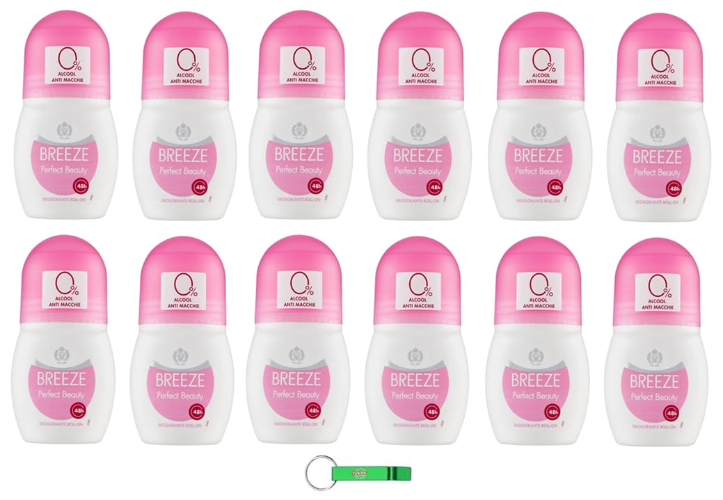 12x Breeze Perfect Beauty Deodorante Roll-On Hilft, die Schweißbildung 48 Stunden lang wirksam zu regulieren- Deodorant 50ml + Beni Culinari Kostenloser Schlüsselanhänger