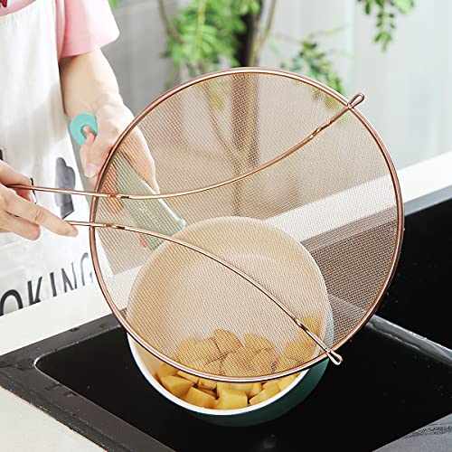Copper Splatter Screen For Cooking 11.8'', Stainless Steel Grease Splatter Guard For Frying Pan, Fine Mesh Splatter Screen With Resting Feet, Comfort Grip Handle, Safe Cooking Lid, Keeps Kitchen Clean #TOP4