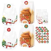 50 Stück Weihnachten Cellophantüten, 2 Designs Geschenktüten Weihnachten mit 60 Verschlussaufklebern | Plätzchentüten weihnachten zum Verpacken von Süßigkeiten, Schokolade, Geschenken