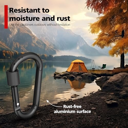 RAVN HAMAN 10 x Locking carabiner, Black, - Carabiner with screw lock up to 30 kg, - Snap hooks for indoor and outdoor - Image 4