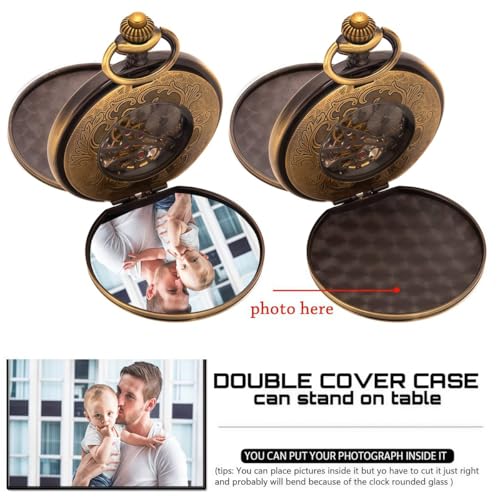 Image of ManChDa Mechanical Roman Numerals Dial Skeleton Pocket Watches with Box and Chains for Mens Women