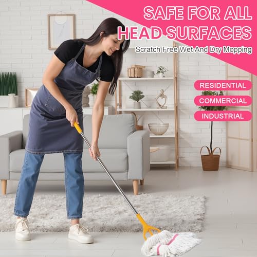 Image of Eccliy 6 Pack Commercial Mop Heads Replacement Heavy Duty 18 oz Loop End Cotton String Wet Mop Refills Washable Absorbent Reusable for Industrial Home Tile Wood Concrete Floor (White,Pink)