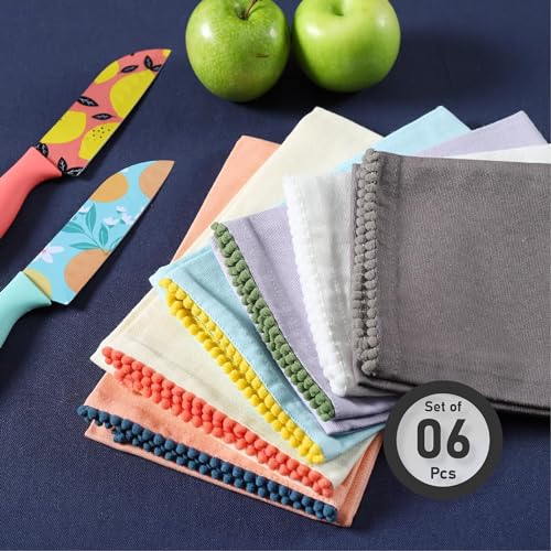 Image of TARAN LIVING Kitchen Towels 100% Cotton Solid Kitchen Dish Cloths, Kitchen Hand Towel Reusuable Dish Towel for Cleaning & Drying Tea Towels Set with Hanging Loop - 18 inchx 28 inch, Pack of 6 Pastel Colors