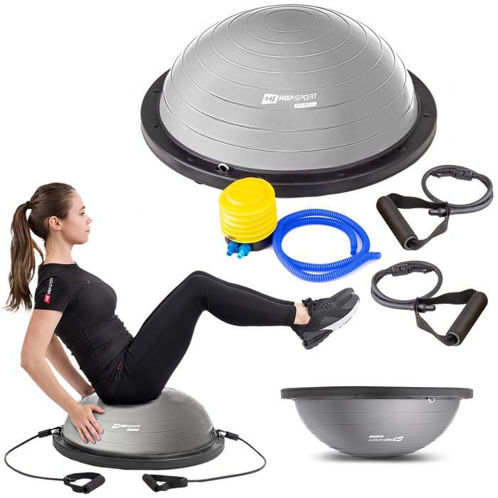 Hop-Sport Balancetrainer mit Zugbändern, Grau, Balance Board mit Expander,...