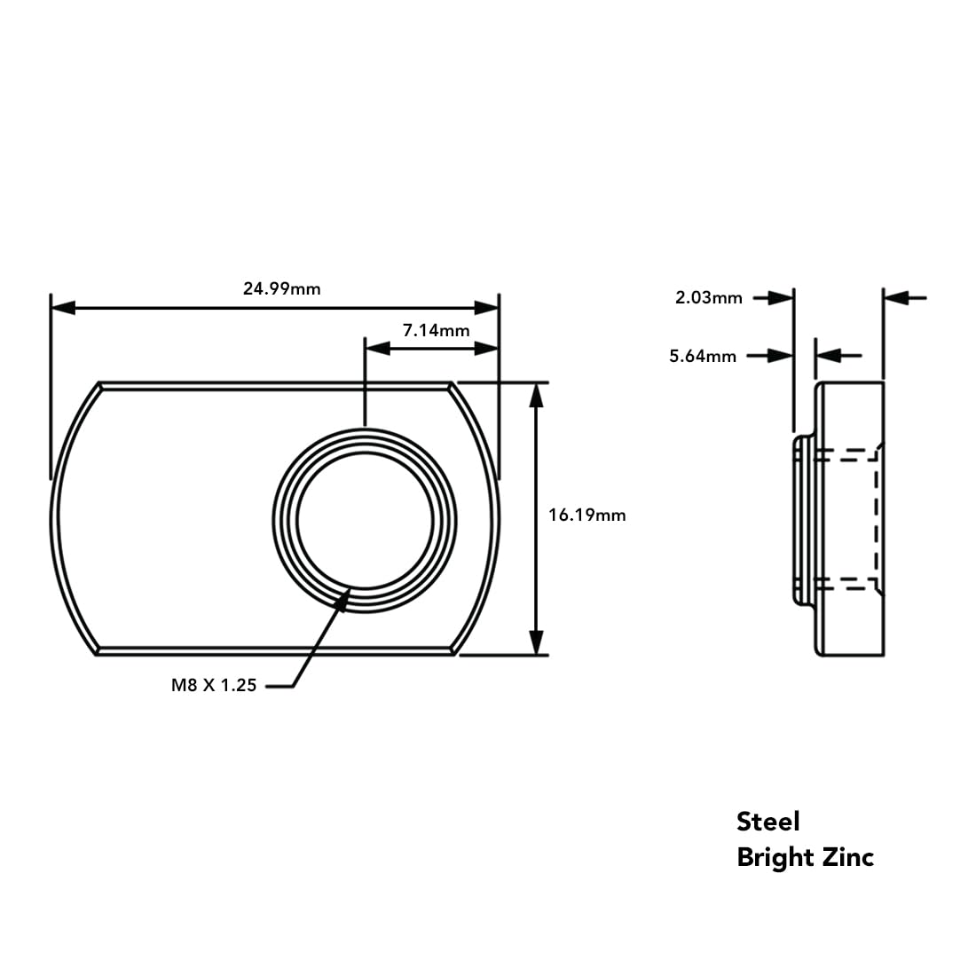 8020, 40-1981, 40 Series M8 Offset Threaded Slide in Economy T-Nut Steel T-Slot Accessories for 80/20 Aluminum 40mm Extrusion Hardware Nuts (100 Pack)