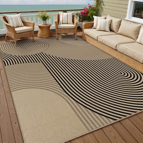 6x9 Checkered Easy Jute Area Rug for Living Room Large Checkerboard Washable Indoor Outdoor Carpet Farmhouse Patio Office Mat Textured Diamond Non Slip Black Carpet for Backyard Dining Room