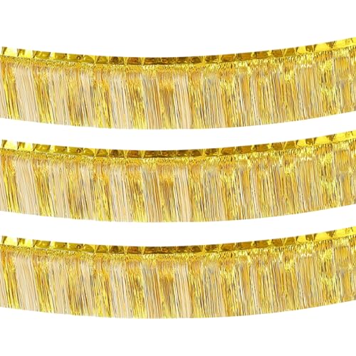 AIYONG 3 Pezzi 30cmx3m Oro Tende Metalliche Feste con Frange Scintillanti, Tende Metalliche Feste Bandiera, Decorazione Lamina Glitter per Capodanno, Baby Shower, Festa di Nozze, Natale