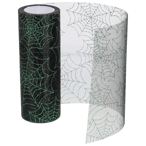 Genérico Cinta de Telaraña de Organza para Manualidades 15 CM X 914 M Tela de Malla Decorativa Negra y Verde para Halloween Telaraña de Colores para Decoración de Fiesta y Ambiente