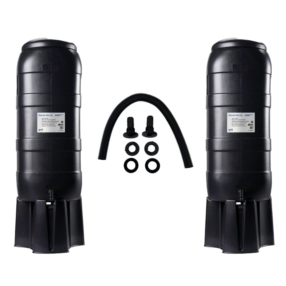 Water Butts Direct Black 100L Slimline Rainfall Mini Water Butt Kit – Space Saving Rainwater Water Butt Complete With Stand, Lid, Hose Connect Tap & Rain Diverter For Garden Water Storage (Double 100L)