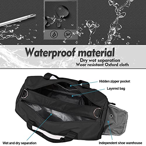 Small Gym Bag For Women And Men, Workout Bag For Sports And Weekend Getaway, Waterproof Dufflebag With Shoe And Wet Clothes Compartments (Black) #TOP3