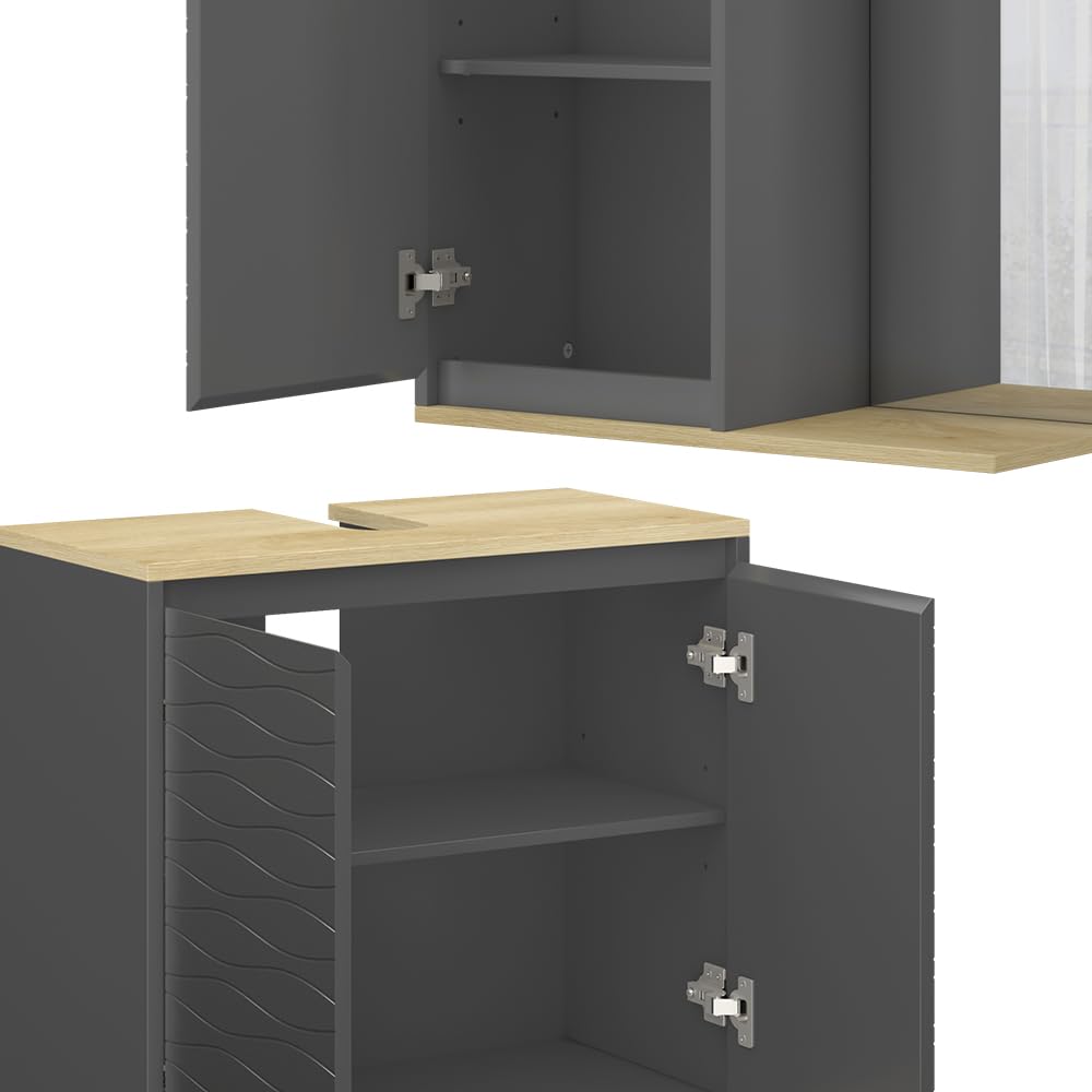 Vicco Meubles Bain Livia, Anthracite/chêne, 6 pièces
