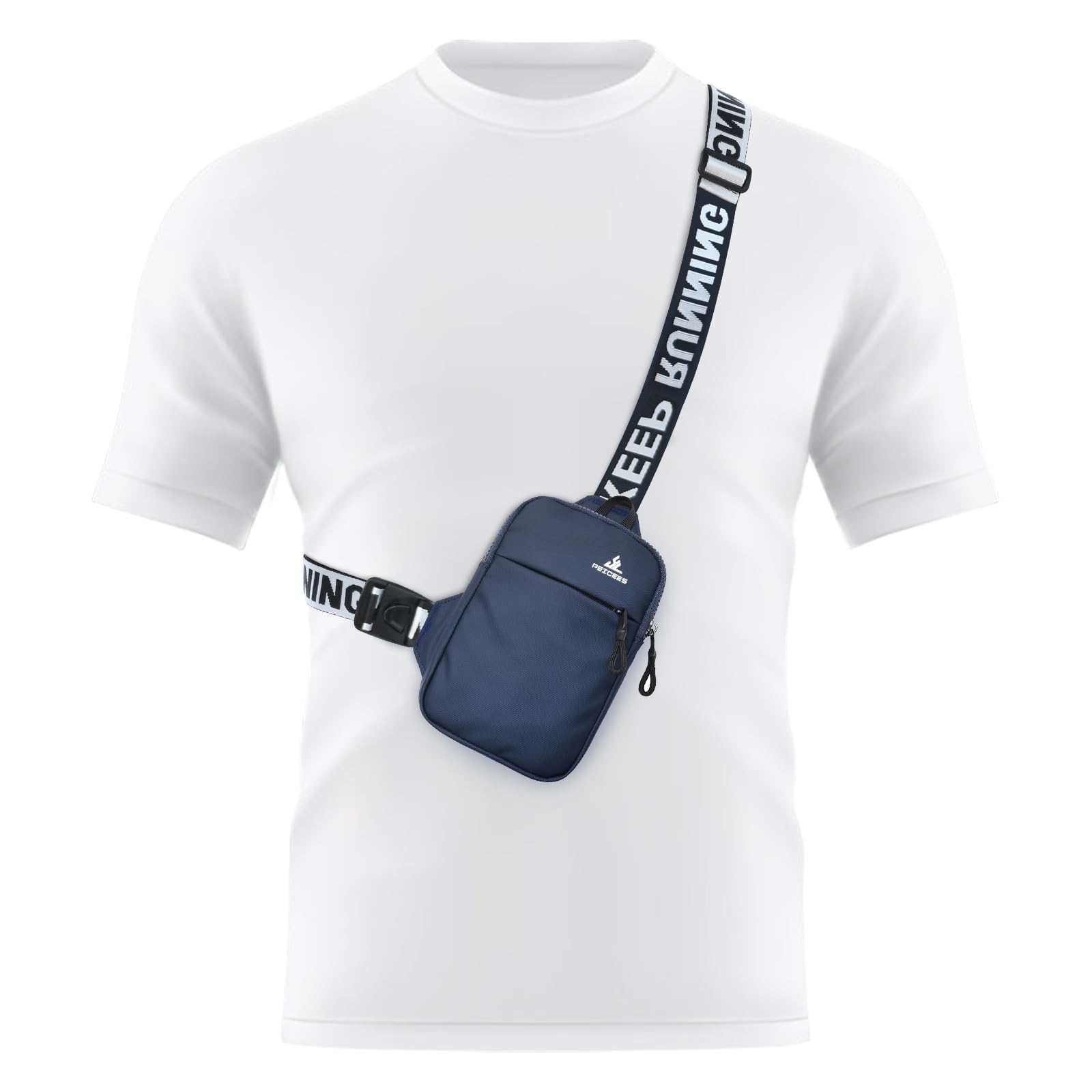 Peicees Mini Crossbody Sling Bag Chest Bag Dual Pocket Water Resistant Fanny Pack Running Phone Holder for Men Women Workout Travel, Dark Blue