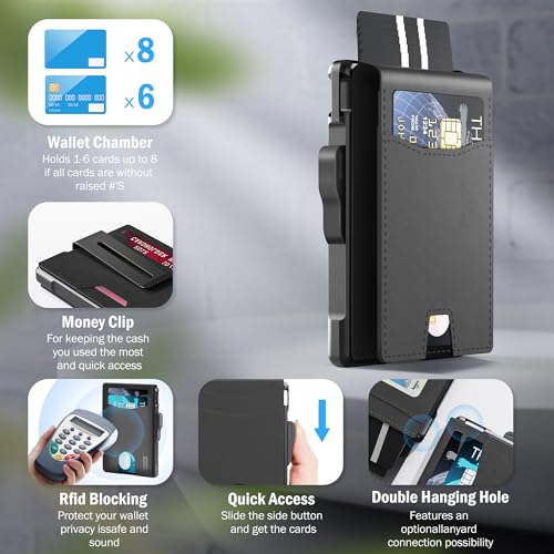 umoven Wallet for Men - Slim Leather RFID Blocking Bifold Minimalist Wallet with Metal Pop-Up Card Holder, Money Clip, Credit Card Slots - Men's Wallet, Dark Black3