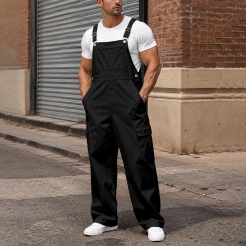JiXiang Bib Overalls Men Fashion Loose Fit Workwear Stretchy Adjustable Straps Baggy Jumpsuit Lightweight Straight Leg Romper - image 4
