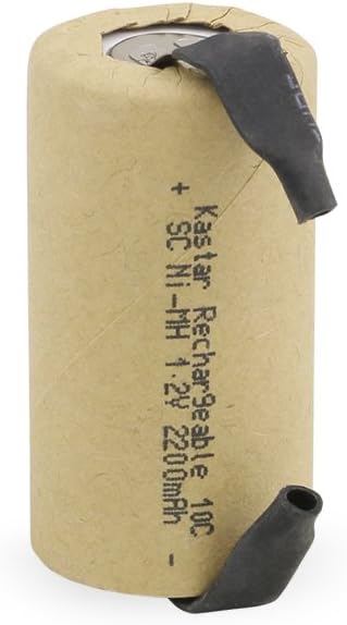 Kastar Sub C 2200mAh Ni-MH Flat Top Rechargeable Battery (with Tabs) Compatible with SC Ni-CD and Ni-MH Cells.