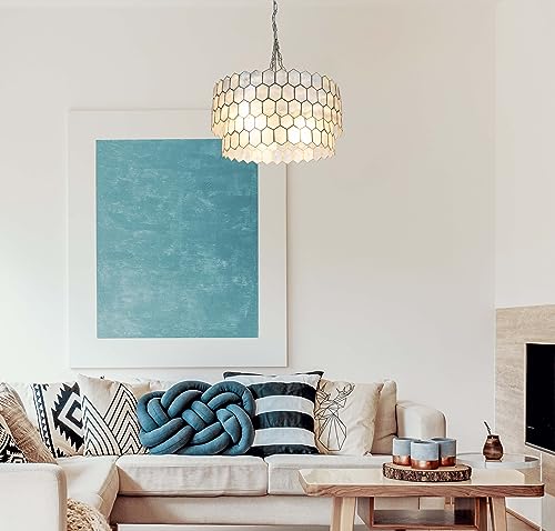 Creative Co-Op Capiz Honeycomb 2-Tier Chandelier Style Ceiling Light, Matte Silver - Image 7