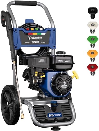 Westinghouse WPX3200 Gas Pressure Washer, 3200 PSI and 2.5 Max GPM, Onboard Soap Tank, Spray Gun and Wand, 5 Nozzle Set, for Cars/Fences/Driveways/Homes/Patios/Furniture