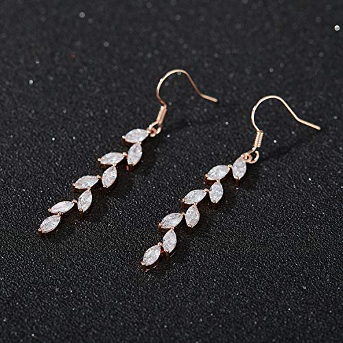 Sweetv Rose Gold Marquise Wedding Dangle Earrings For Brides Birdesmaid, Crystal Long Bridal Earrings For Women Prom #TOP3