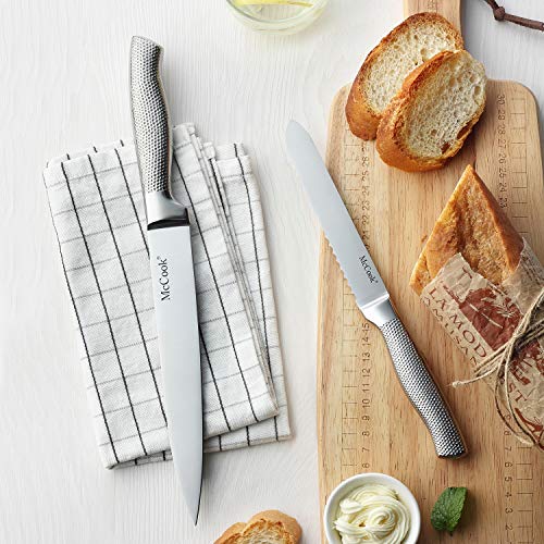 Image of McCook Knife Sets,Full Tang Hammered German Stainless Steel Kitchen Knife Set, 17 Piece Knives, Razor-Sharp, Forged Triple Rivet, Ergonomic Handle,Elegant Box for Gift