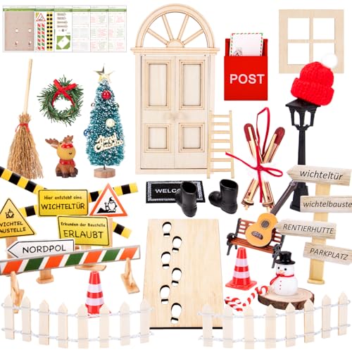Orifinter Wichtel Zubehör, Wichtel Set Weihnachten Komplett, 37PCS Wichteltür Set mit Feentür, wichtel Baustelle ...