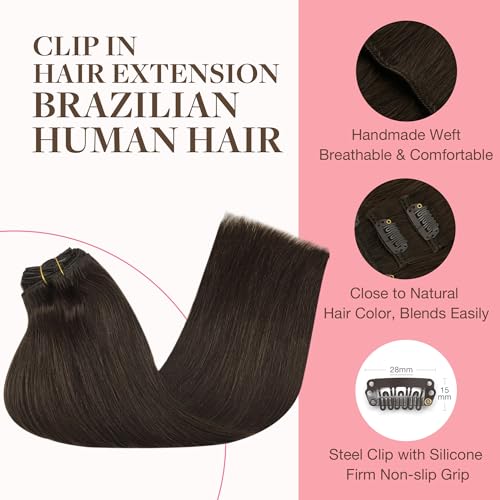 Image of GOO GOO Clip in Hair Extensions Real Human Hair, Remy Human Hair Extensions Clip ins for Women, Natural Human Hair, 20inch 120g 7Pcs, 2A Light Brown