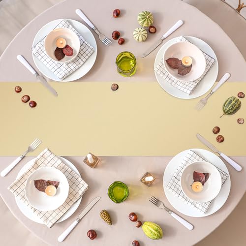 12 Pack Plastic Table Runner 14 X 108 inch Gold Champagne Long Valentines Table Runners Disposable Champagne Gold Table Runner for Dinner Table Decorations for Wedding Graduation Birthday Party Decor by Lonfliness - Used condition - Image 7