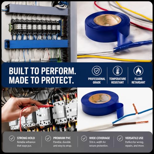 Image of Flame Retardant Blue Electrical Tape; 3 /4 Inch * 66 Feet; PVC Electric Tape for Under 600V Electric, Repair, Home Outdoor Indoor Wire Insulation, 5℉ to 221℉ (1, Blue)