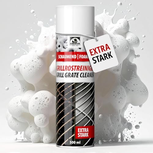 Hansa Grillrostreiniger Schaum - Extra Stark Reiniger für Grillrost & Grillgitter - Für Gasgrill, Holzkohlegrill, Elektrogrill, Smoker, Kugelgrill & Keramikgrill-Entfernt Eingebranntes & Fett (500ml)