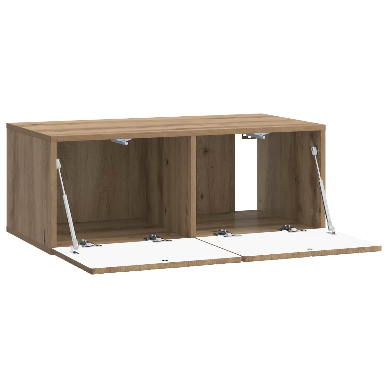 Générique Mobile TV da parete 59,5 x 31 cm in legno di ingegneria | Design vintage, porte incernierate a 90°, conservazione versatile, facile da pulire