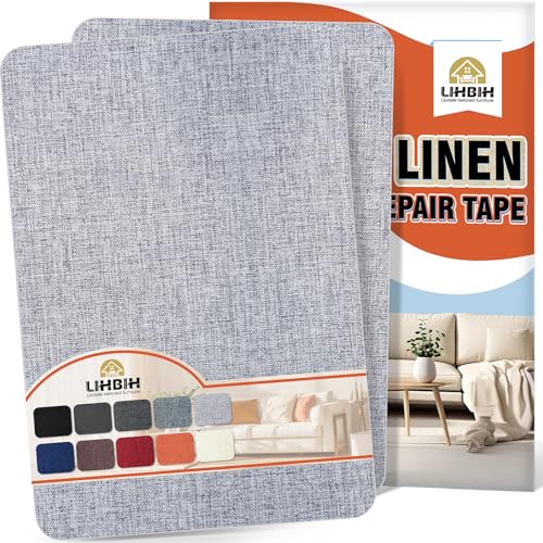 Linen Fabric Repair Tape 8x12 Inch, Self Adhesive Couch Patch Repair Fabric Tape for Furniture, Linen Patch Kit for Couch, Carpet, Upholstery, Chair, Sofa, Cushion, Bag (Light Grey)