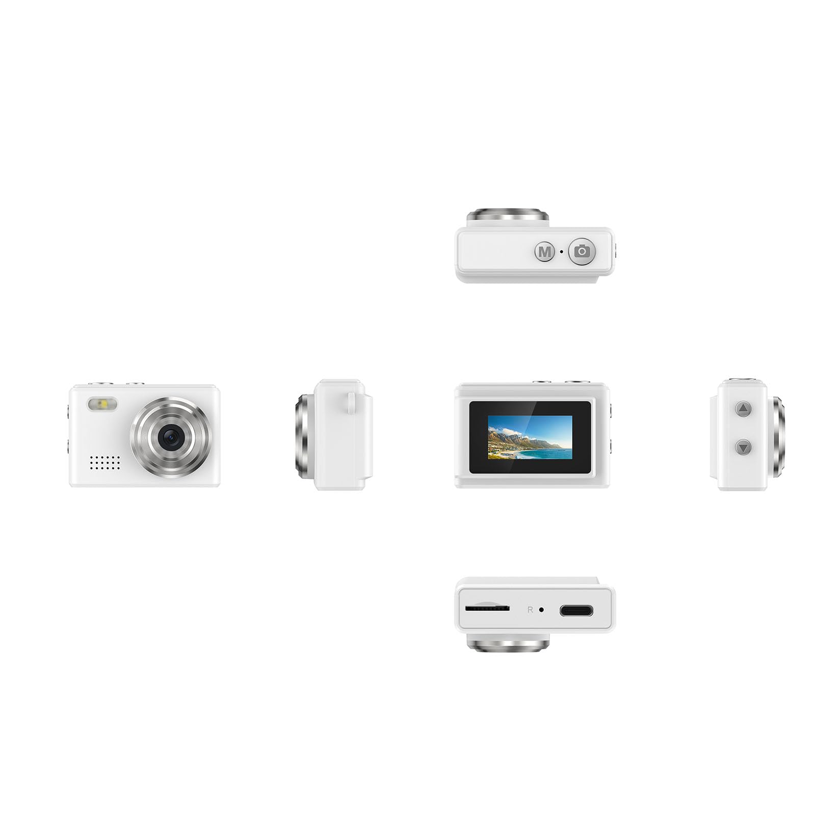 Fotocamera Portachiavi Mini, Micro Fotocamera Compatta HD 1080p con Visualizzazione LED, 6 Filtri e Luce per Registrazione, Videocamera Portatile per Studio (Bianco)