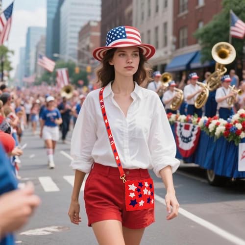 Image of 4th of July Purse for Women Sequin Beaded USA Star Purse American Flag Crossbody Shoulder Bag 4th of July Outfits