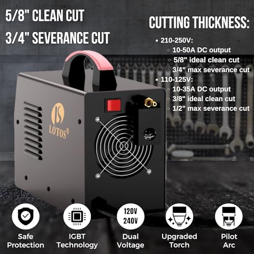 Lotos LTP5000D Plasma Cutter, 2024 Upgraded 5/8 Inch 16Mm Clean Cut 3/4 Inch 20Mm Severance Cut 50A Non-Touch Pilot Arc Plasma Metal Cutter Machine thumb #3