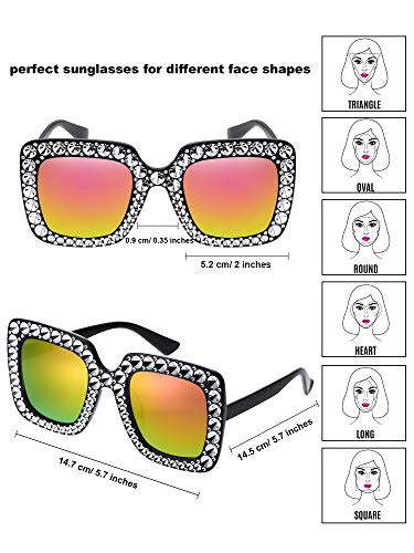 Frienda 6 Pairs Crystal Oversized Square Sunglasses Diamond Glitter Retro Thick Frame Sunglasses2
