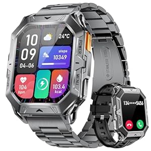 LIGE Militär Smartwatch Herren, 1000mAh großer Akku/2.13” AMOLED Display Sportuhr Herren mit Telefonfunktion, 100+ Sportmodi Fitnessuhr, 24/7 Herzfrequenz/Schlafmonitor/IP68/Kompass für Android iOS