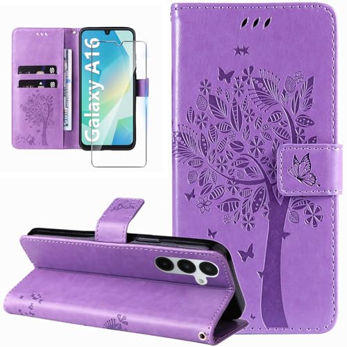 Dcjlbo Coque pour Samsung Galaxy A16 4G/5G Etui Portefeuille Cuir avec Verre Trempé Motif Porte Carte à Rabat Clapet Housse Protection Flip Case Étui Coque...