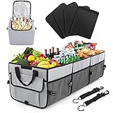 【Kofferraumtasche mit Deckel & Befestigungsstreifen】 Der Gepäckorganisator bietet einen kompletten Deckel, der Ihre Sachen vor Staub oder Regen und vor allem Ihre Privatsphäre schützt. Zusätzlich ist der Kofferraum-Organizer mit zwei Befestigungsbändern ausgestattet, die an den Befestigungsklammern auf beiden Seiten der Aufbewahrungsbox befestigt werden können, damit der Kofferraum-Organizer nicht übermäßig auf dem Boden rutscht.