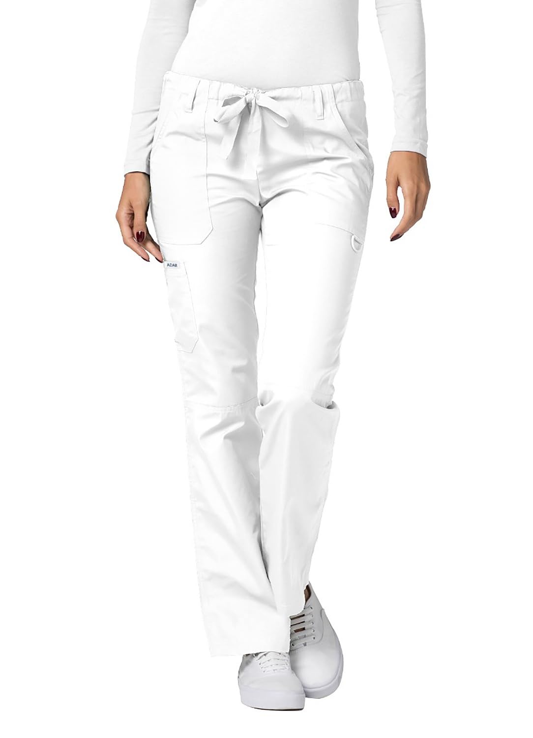 Adar Universal Scrubs for Women - Drawstring Straight Leg Scrub Pants - 510 - White - S