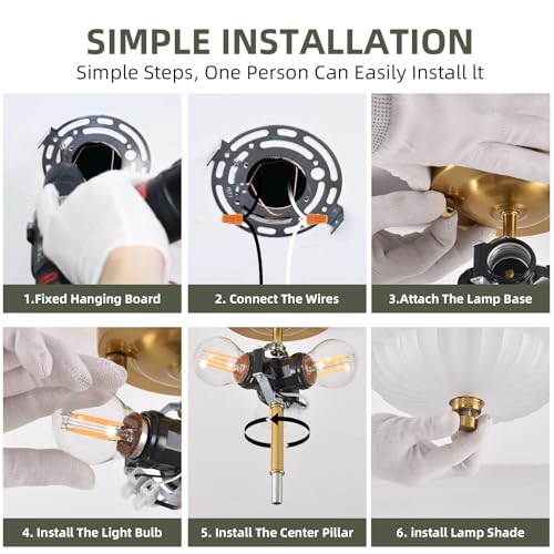 Image of Semi Flush Mount Ceiling Light,Gold Vintage Hallway Light Fixture, 11.8 Inch Scalloped Frosted Milk Glass Close to Ceiling Light for Bedroom Kitchen Living Room Bathroom Foyer, E26 Base