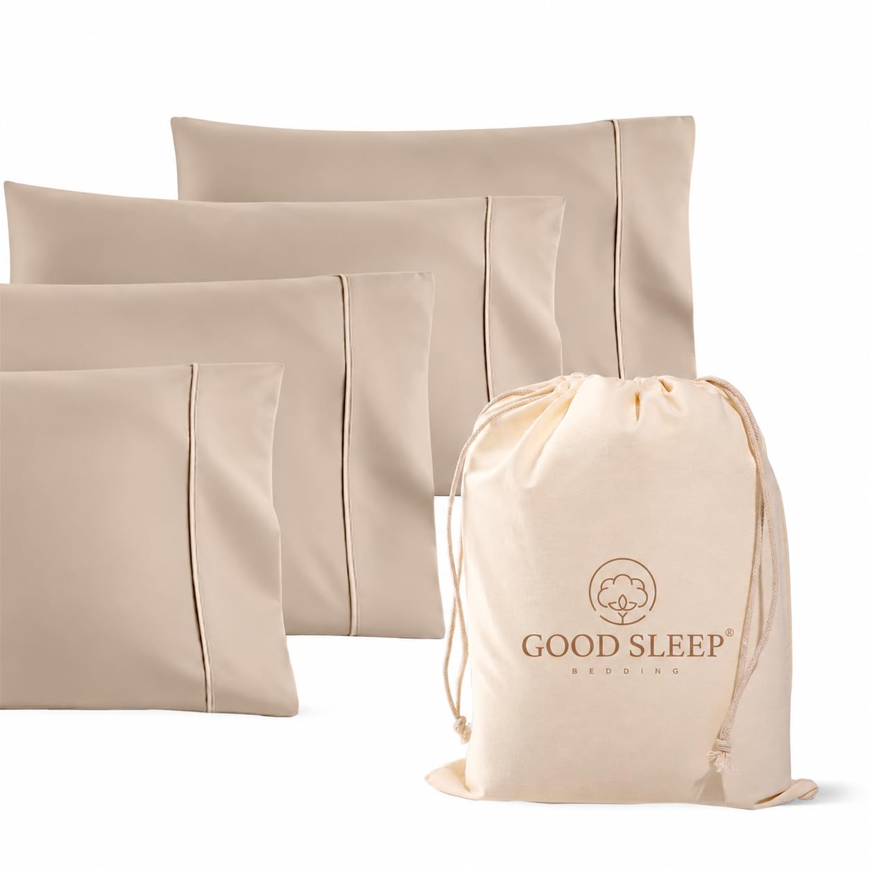 1000 TC Beige King Pillowcases Set of 4 100% Egyptian Cotton Pillow Cases with Long Staple Cotton & Sateen Weave, Silky Soft Hotel - Like Bed Pillow Covers for Comfy Sleeping, Snug Fit